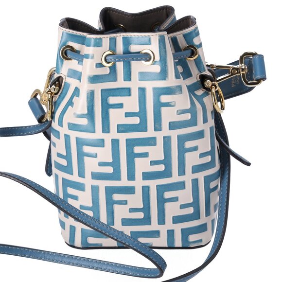 FENDI Mini Mon Tresor Zucca FF Shoulder Bag 8BS010 Cream Blue Leather - Picture 4 of 10